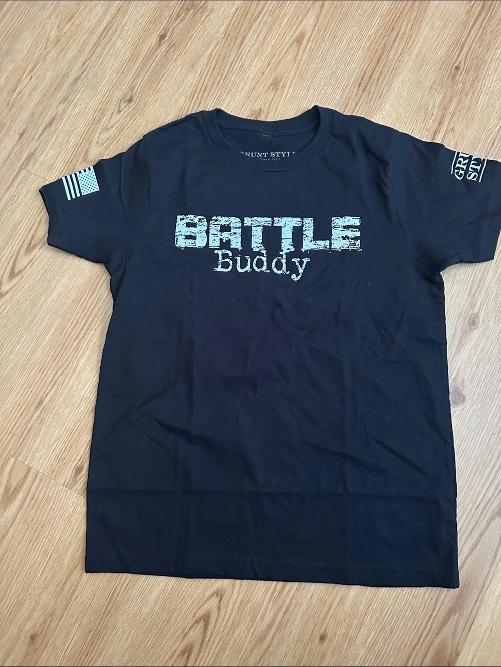 Grunt Style Black 'Battle Buddy' Kids Tee with Light Blue Print